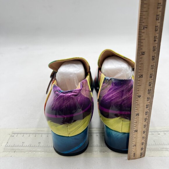 YDN Feather Square Toe Loafers Slip on Block Low Heel Pumps Buckle Shoes - Picture 5 of 7